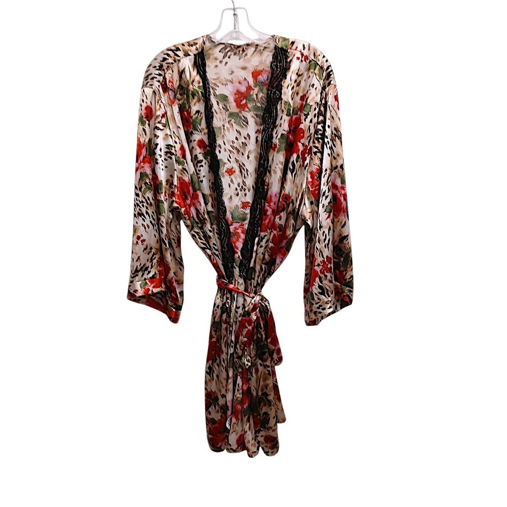 Linea Donatella Robe Satin Floral Plus Sz 3X 24W 26W Cheetah Animal Print Roses
